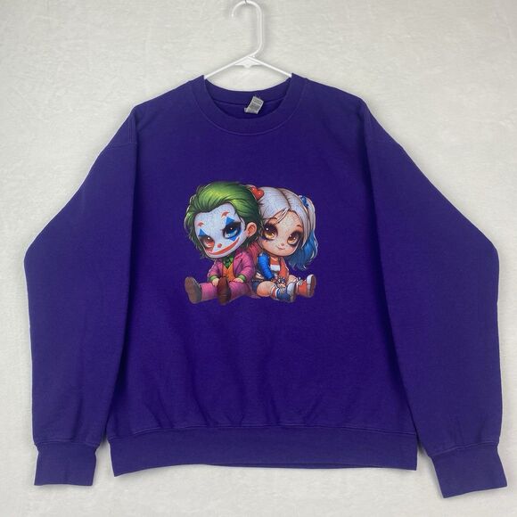 Gildan Harley & Joker Graphic Print Sweater Womens Medium Purple Crewneck - Picture 1 of 12